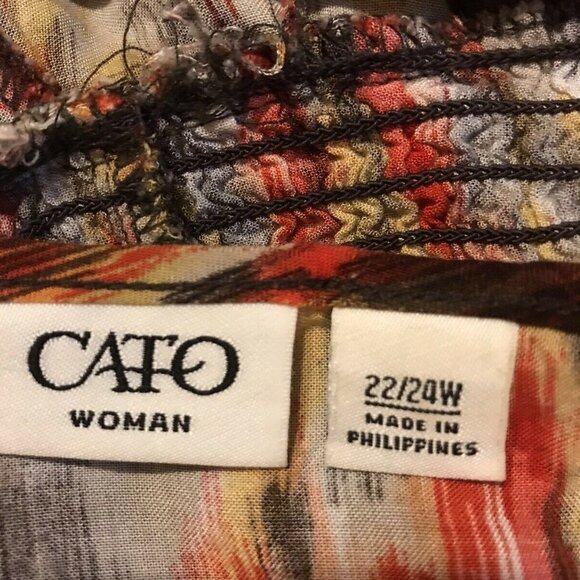 **Cato Blouse Plus Size 22/24W Orange Multicolor. Elastic Waist. Beaded Neck B8 - Picture 4 of 5